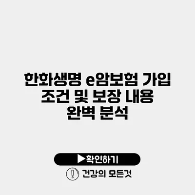 한화생명 e암보험 가입 조건 및 보장 내용 완벽 분석